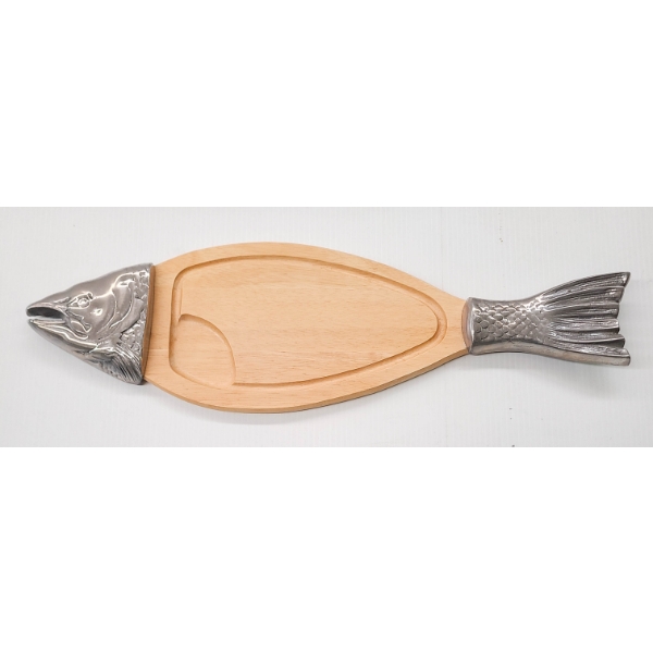 WOOD / METAL SALMON / FISH CUTTING BOARD