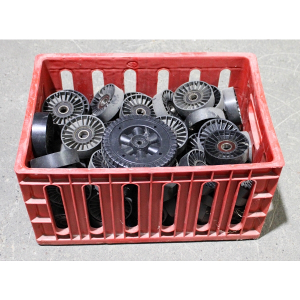 CRATE OF SMALL CART WHEELS