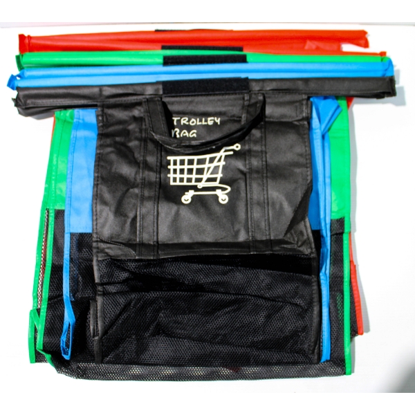 4 TROLLEY SHOPPING CART REUSABLE BAGS - BLACK BLUE GREEN & RED