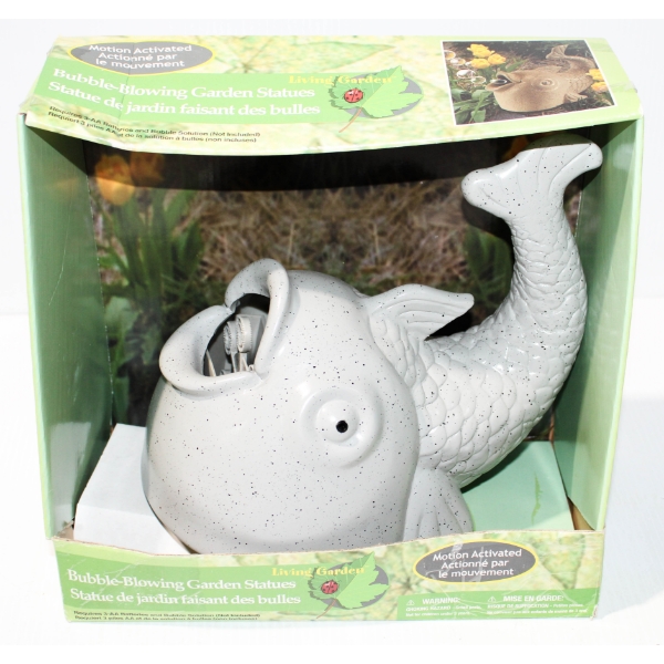 NEW BUBBLE BLOWING FISH GARDEN STATUE - MOTION ACTIVATED