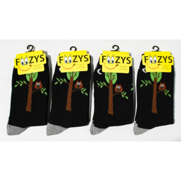 4PR NEW UNISEX FOOZYS SOCKS - OWL - BLK