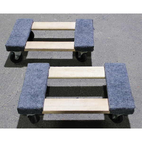 2 X WOODEN MOVING / FURNITURE DOLLY APPROX. 18" X 12"