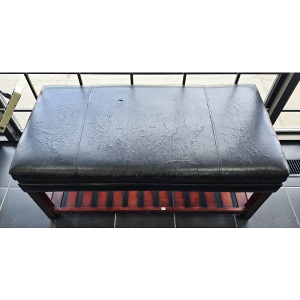 LEATHER BENCH W/ SHELF - 40" L X 20" W X 18" H