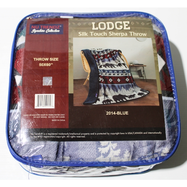 NEW NU TRENDZ LODGE SHERPA THROW BLANKET - BLUE 2014