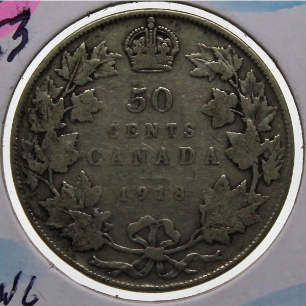 1918 CANADIAN SILVER 50 CETN COIN