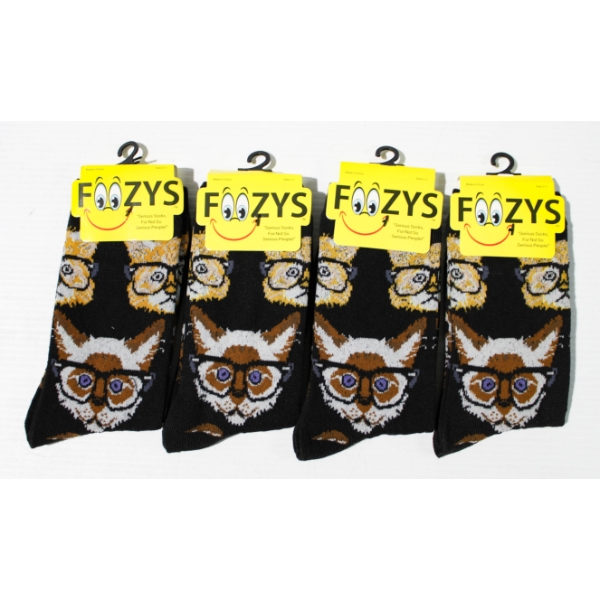 4PR NEW UNISEX FOOZYS SOCKS - CATS - BLK