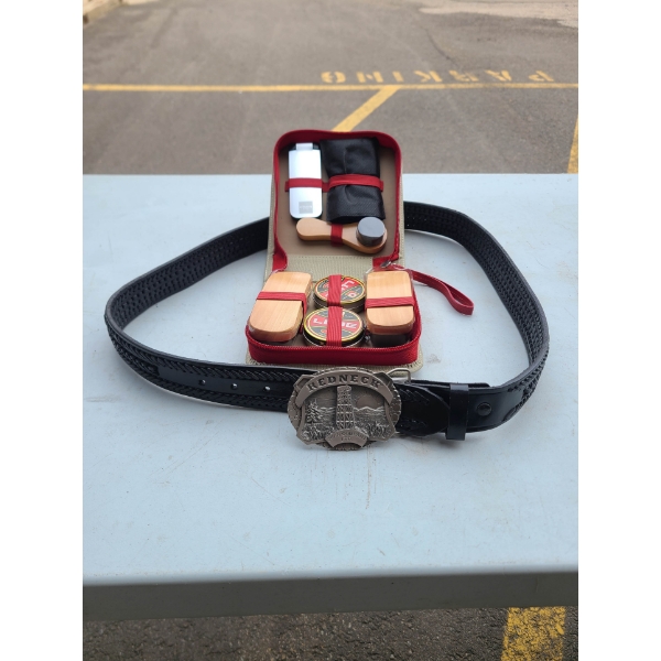 NEW OIL & GAS BELT BUCKLE W/ BELT & SHOE SHINE KIT