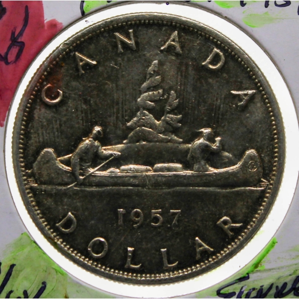 1957 3-WATERLINE CANADIAN SILVER VOYAGEUR DOLLAR