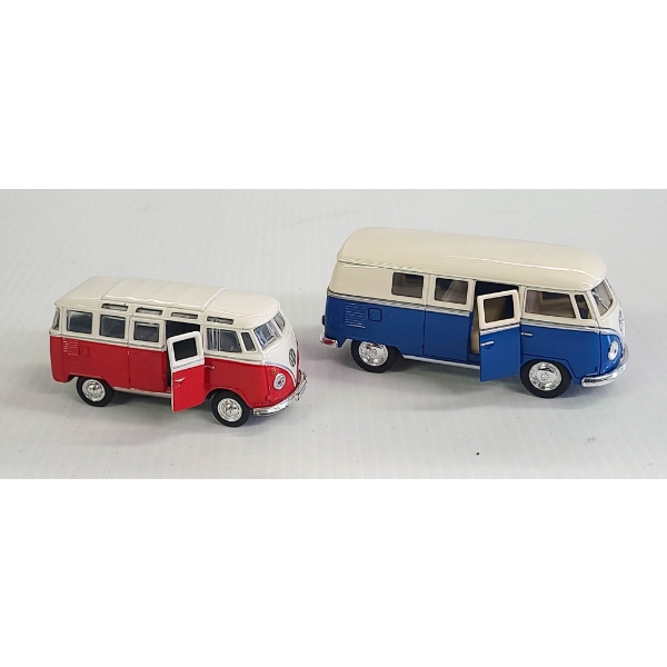 2 DIECAST VOLKSWAGEN BUSES RED & BLUE