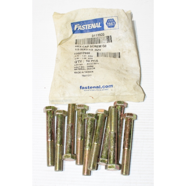 10PC FASTENAL 1/2-20 X 3 1/2 HZY HEX CAP SCREWS