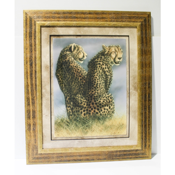 "CHEETAH TWINS" ANDREW BONE SIGNED FRAMED PRINT