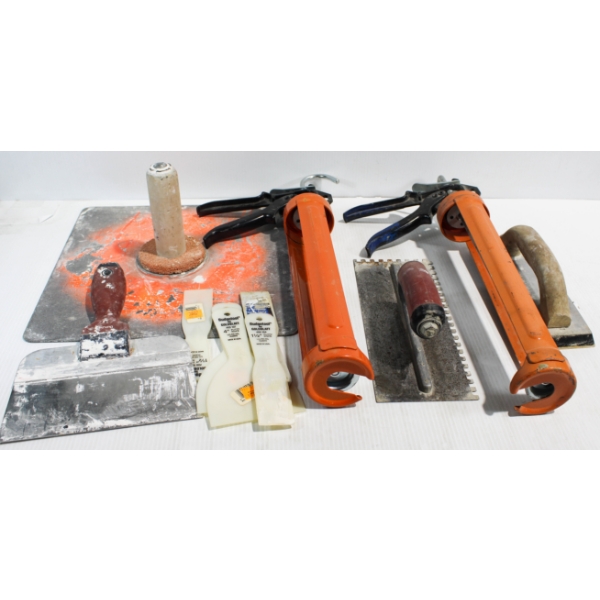PARTS BIN FULL DRYWALL TOOLS & CAUCKING GUNS