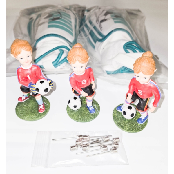 3 SOCCER SHIN PADS - 10 BALL AIR FILLERS & 3 SOCCER ORNAMENTS