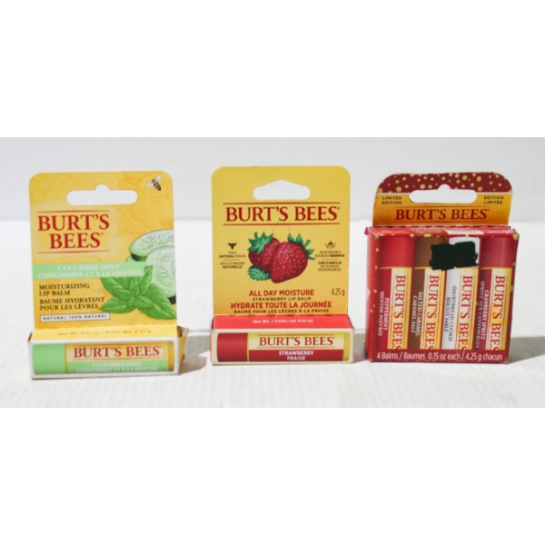 6 BURT'S BEES ASST. FLAVOR LIP BALMS - STRAWBERRY ETC.