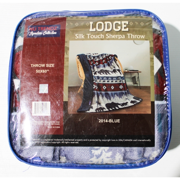 NEW NU TRENDZ LODGE SHERPA THROW BLANKET - BLUE (A)