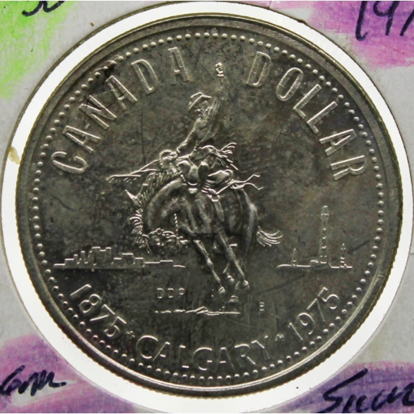 1975 CALGARY STAMPEDE SILVER CASED DOLLAR