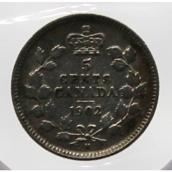 1902H VF CANADIAN SILVER 5 CENT COIN