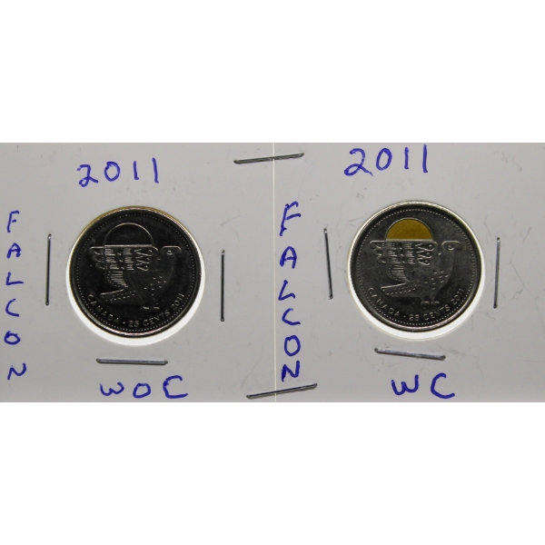 2011 CANADA FALCON WC & WOC 25 CENT COINS