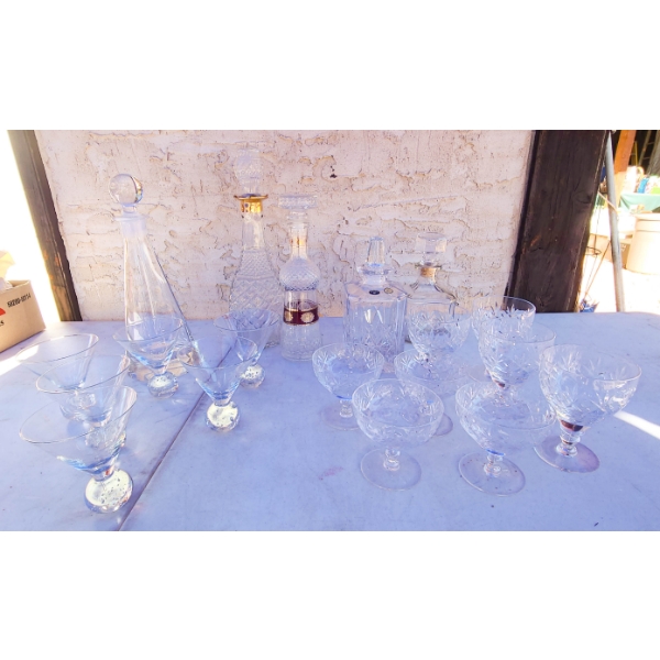 VINTAGE CRYSTAL & GLASS DECANTER SETS ETC.