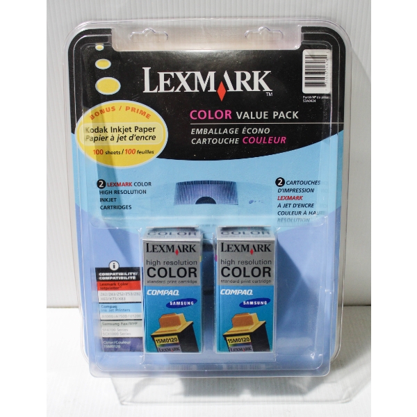 NEW LEXMARK COLOR 15M0120 INK CARTRIDGES W/ KODAK PAPER