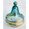 Image 1 : CLEAR BLUE GLASS LIDDED DISH W/ GOLD ACCENTS