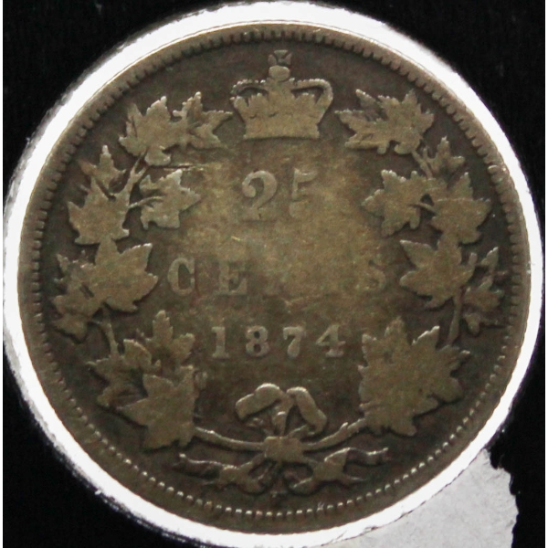 1874 CANADA SILVER 25 CENT COIN