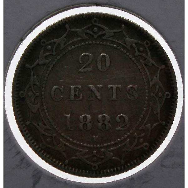 1882H VF NEWFOUNDLAND SILVER 20 CENT COIN