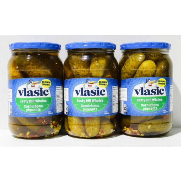 THREE JARS OF 1L VLASIC ZESTY DILL PICKLES