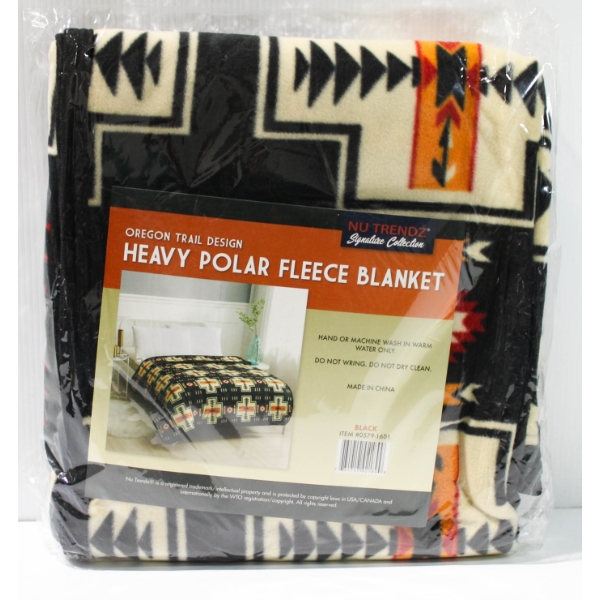 NEW NU TRENDZ OREGON TRAIL POLAR FLEECE BLANKET - BLK