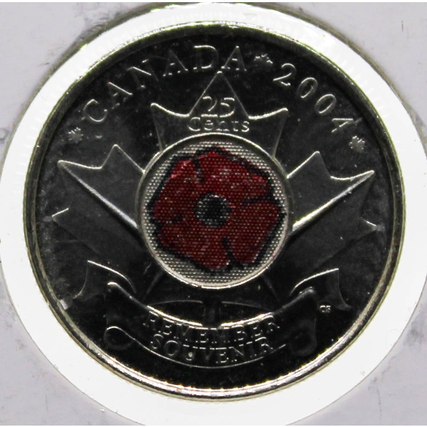 2004 REMEMBRANCE DAY CANADA POPPY 25 CENT
