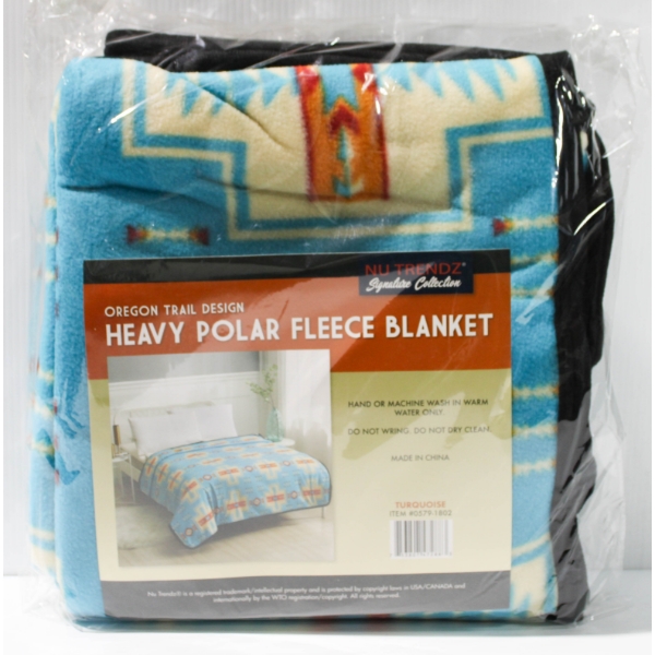 NEW NU TRENDZ OREGON TRAIL POLAR FLEECE BLANKET - TURQUOISE