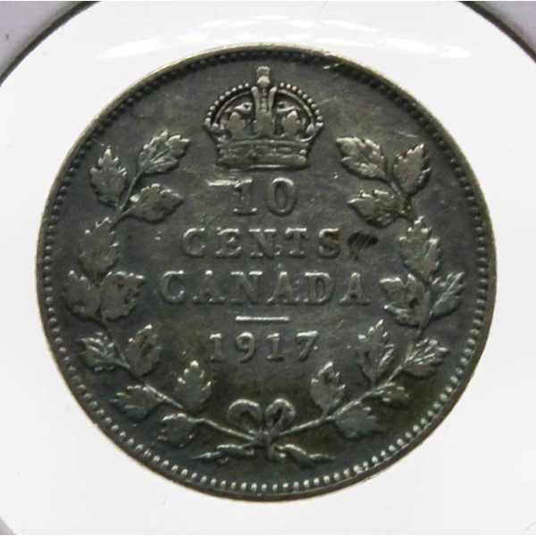 1917 KING GEORGE V CANADA SILVER 10 CENT COIN