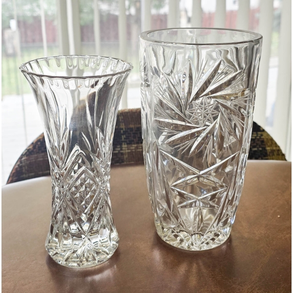 TWO PINWHEEL CRYSTAL VASES
