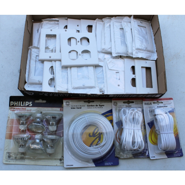 NEW ASST. ELECTRICAL FACE PLATES - BULBS - LINE CORDS