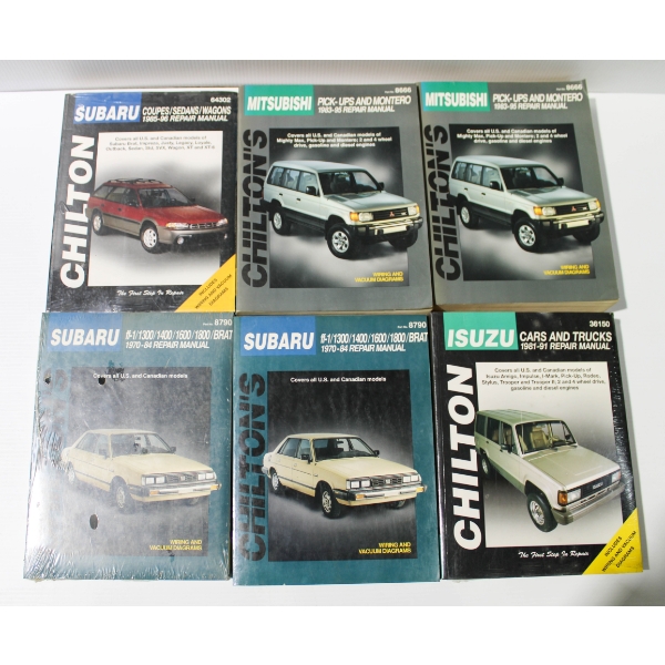 6 CHILTON VINTAGE AUTO REPAIR MANUALS - SUBARU - ISUZU ETC.