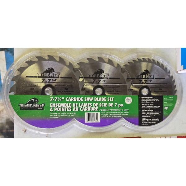 THREE NEW 7-7 1/4" CARBIDE SAW BLADE SET