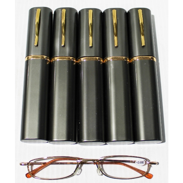 PENCIL THIN READING GLASSES W/ CASE +2.00