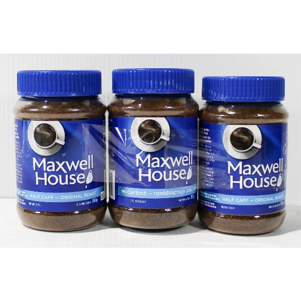 3 X 150G MAXWELL HOUSE HALF CAFF INSTANT COFFEE