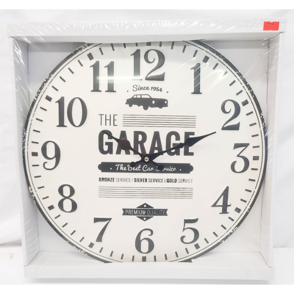 "THE GARAGE" SHOP WORK CLOCK  15.5" DIAMETER