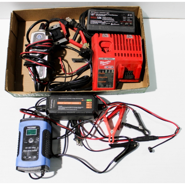 ASST. BATTERY CHARGERS - MILWAUKEE BATTERY CHARGER ETC.