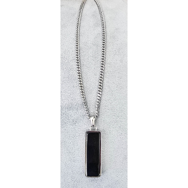 24" STAINLESS STEEL CHAIN W/ ONYX INLAID PENDANT