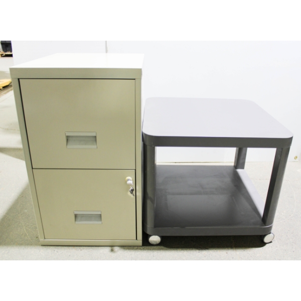 2 DRAWER LOCKING FILING CABINET & IKEA ROLLING SIDE TABLE