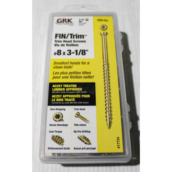 100 GRK FIN/TRIM HEAD SCREWS - #8 X 3 1/8"