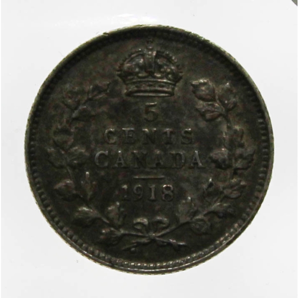 1918 KING GEORGE V CANADA SILVER 5 CENT COIN