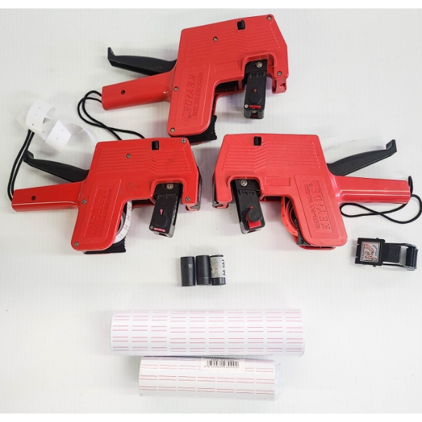 3 PRICING LABEL GUNS W/ LABELS - INCL. 3 USED LABEL GUNS