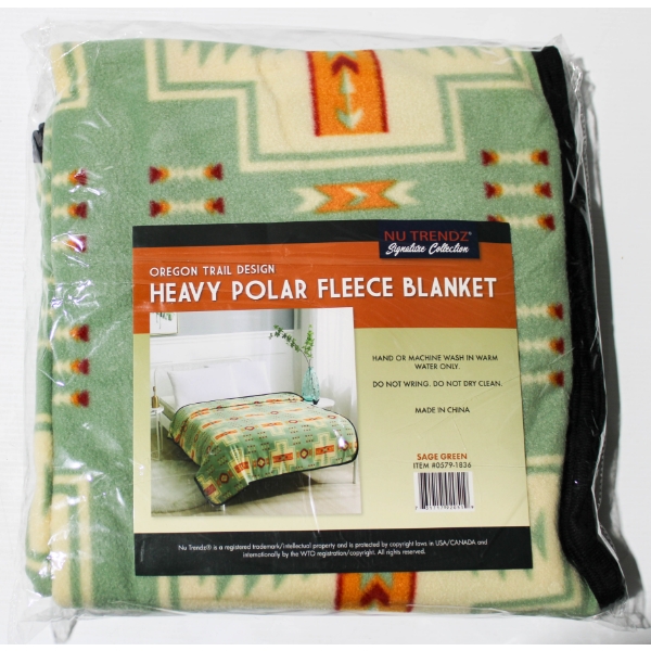 NEW OREGON TRAIL NU TRENDZ POLAR FLEECE BLANKET - SAGE GRN