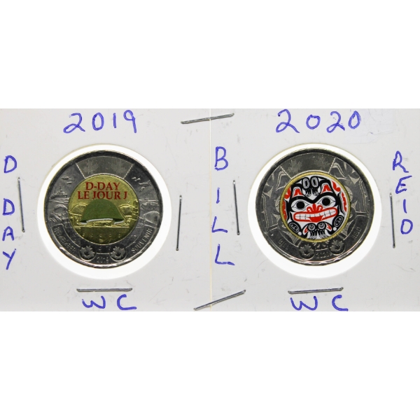 2019 D-DAY & 2020 BILL REID WC CANADA $2 COINS