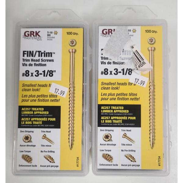 2 GRK FASTENERS FIN/TRIM HEAD SCREWS 8X3 1/8"