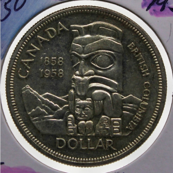 1958 B.C. TOTEM POLE CANADA SILVER DOLLAR