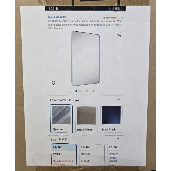 CHROME METAL FRAMED BATHROOM WALL MOUNT MIRROR